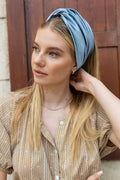 Thin Turban Head Covering –Satin light Blue