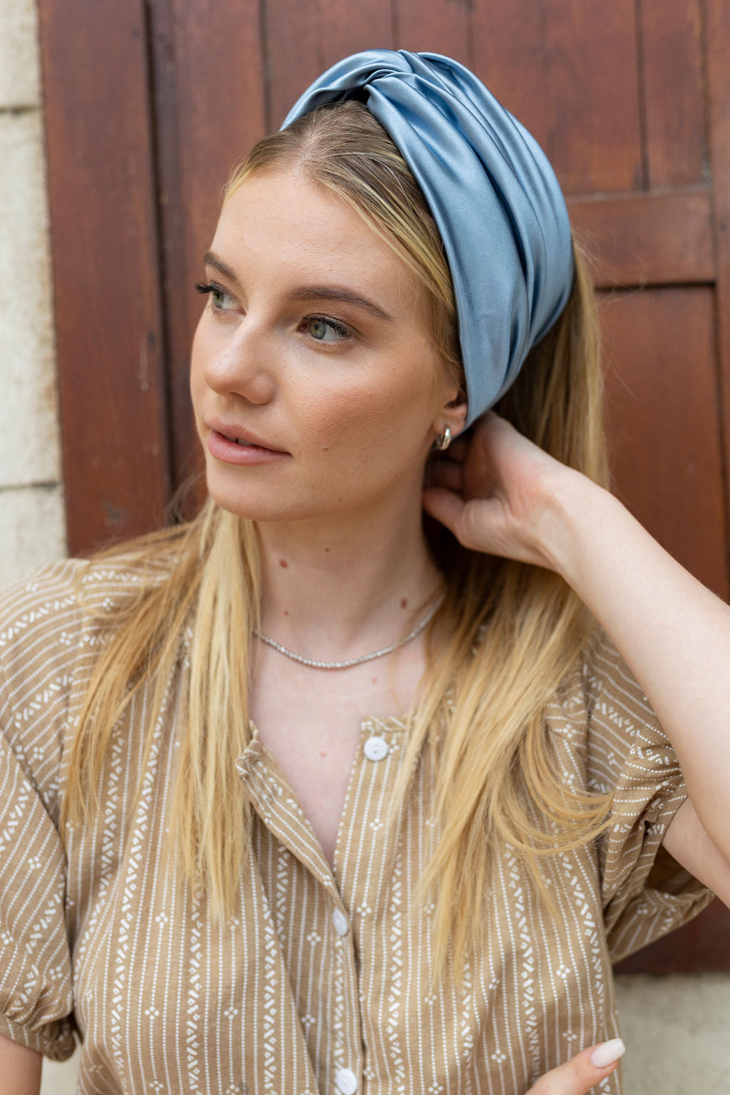 Thin Turban Head Covering –Satin light Blue