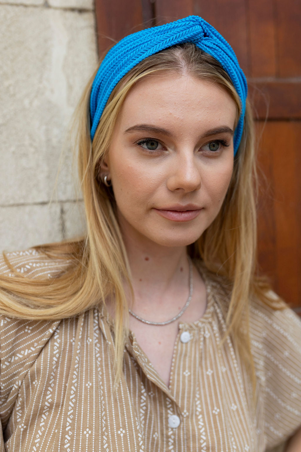 Knitted Turban Head Covering – blue
