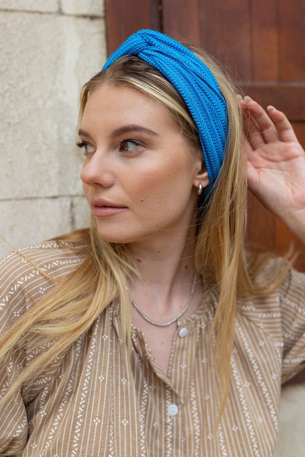 Knitted Turban Head Covering – blue
