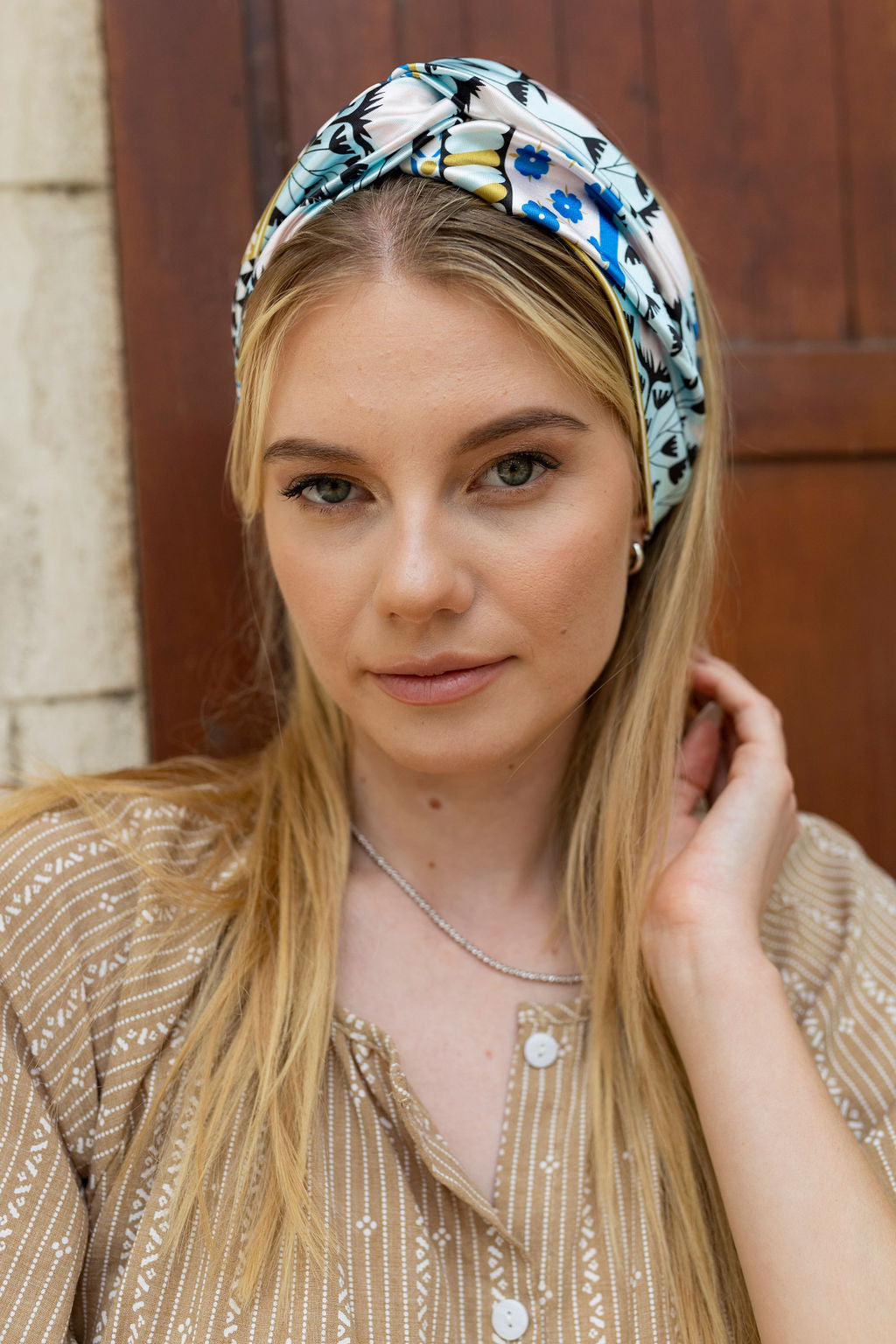Thin Turban Head Covering –Satin Retro Flowers