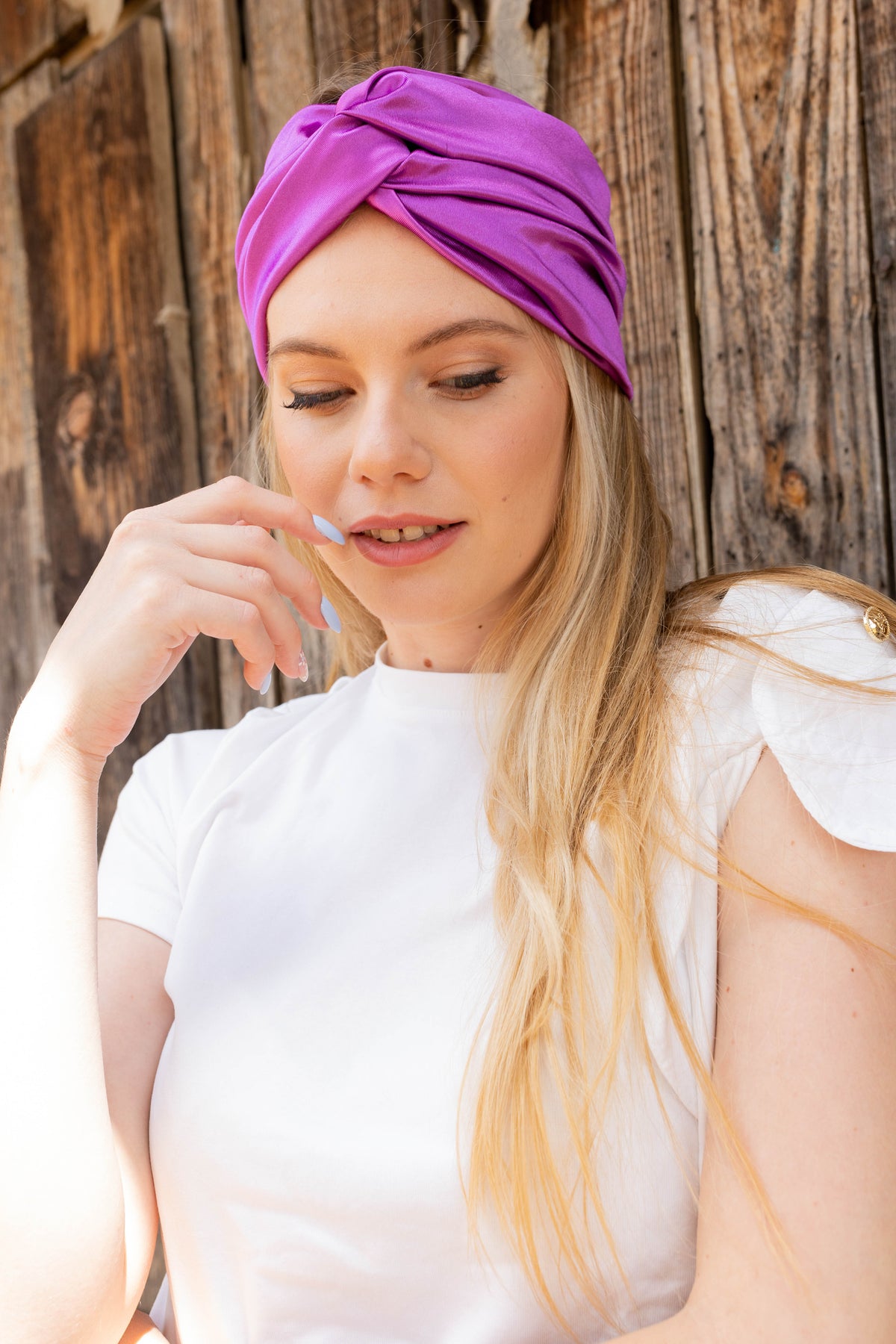 Thin Turban Head Covering –Satin Purple
