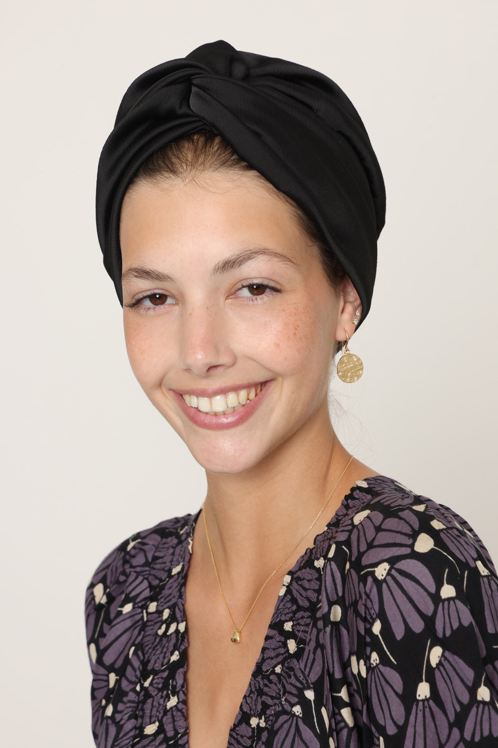 Partial & Full Coverage Satin Turban Head Covering – Black