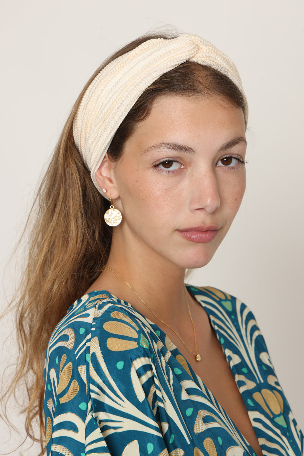 Knitted Turban Head Covering –  off white
