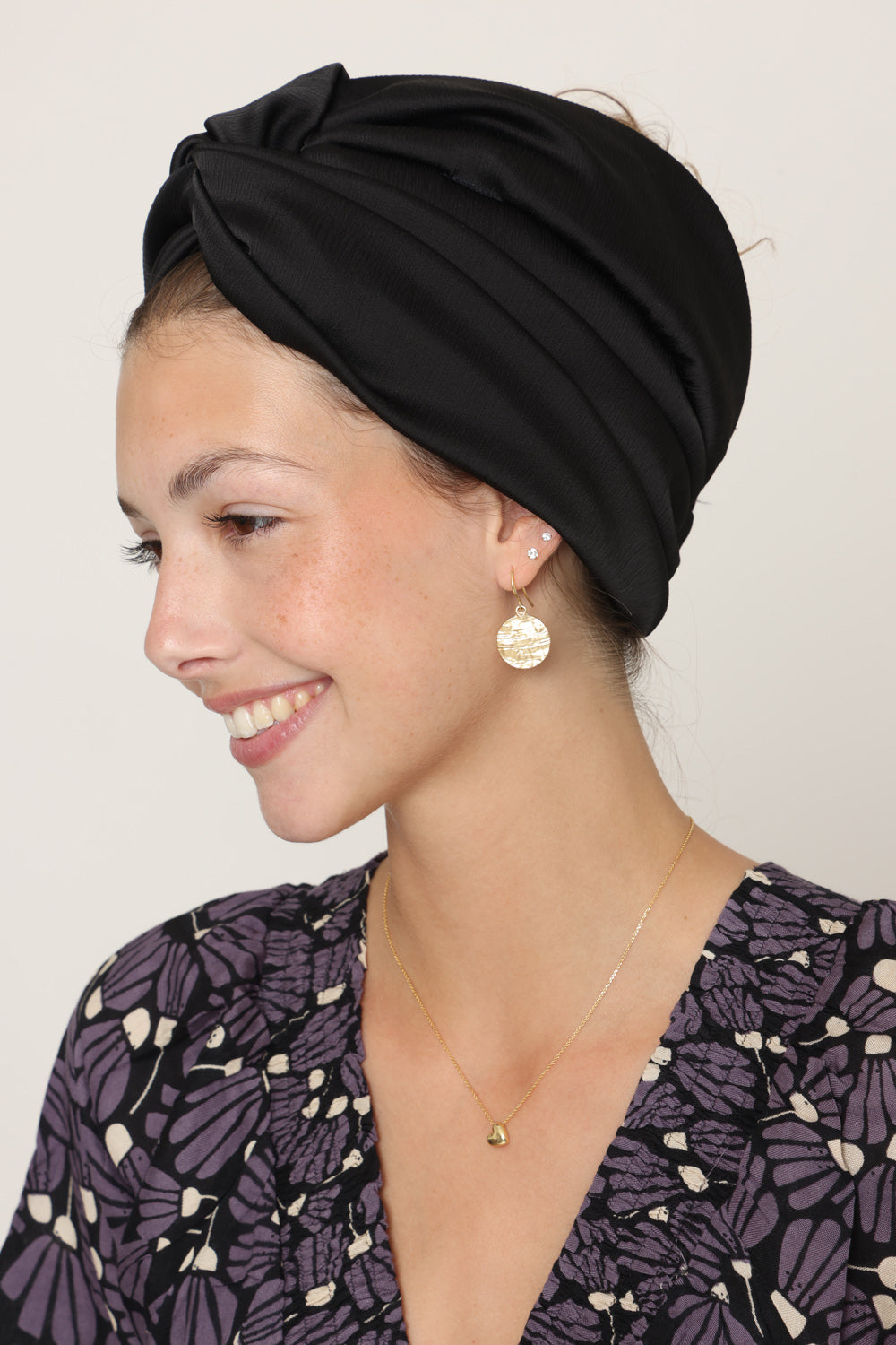 Partial & Full Coverage Satin Turban Head Covering – Black