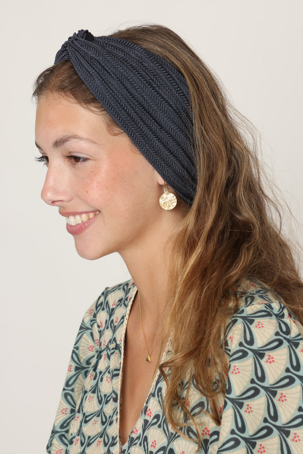 Knitted Turban Head Covering –  grey blue