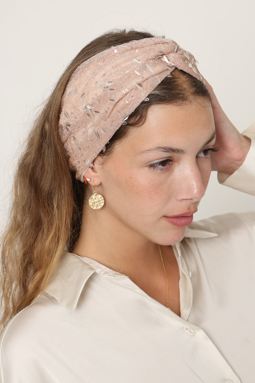 Thin Turban Head Covering – sequins pink