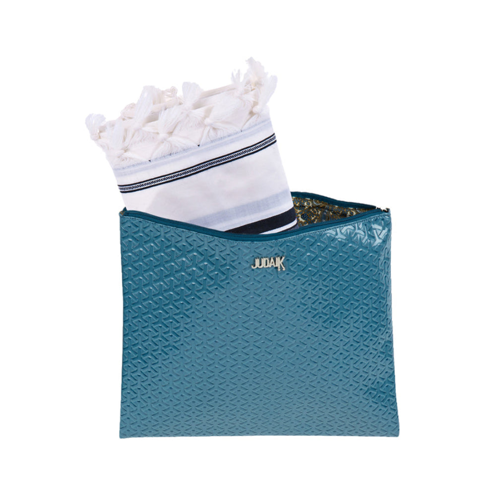 Glossy Blue Faux Leather Tallit Bag