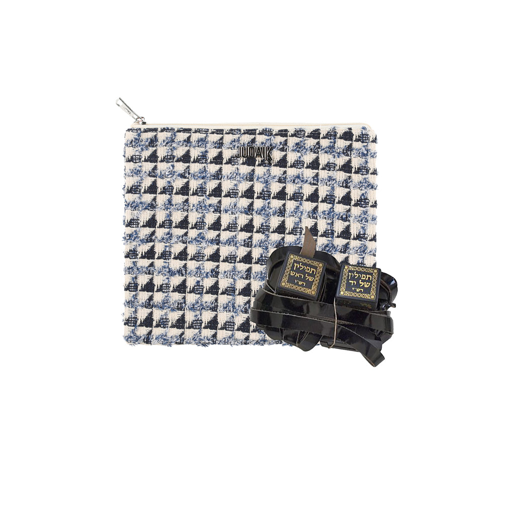 Luxury Blue Tweed Tefillin Bag