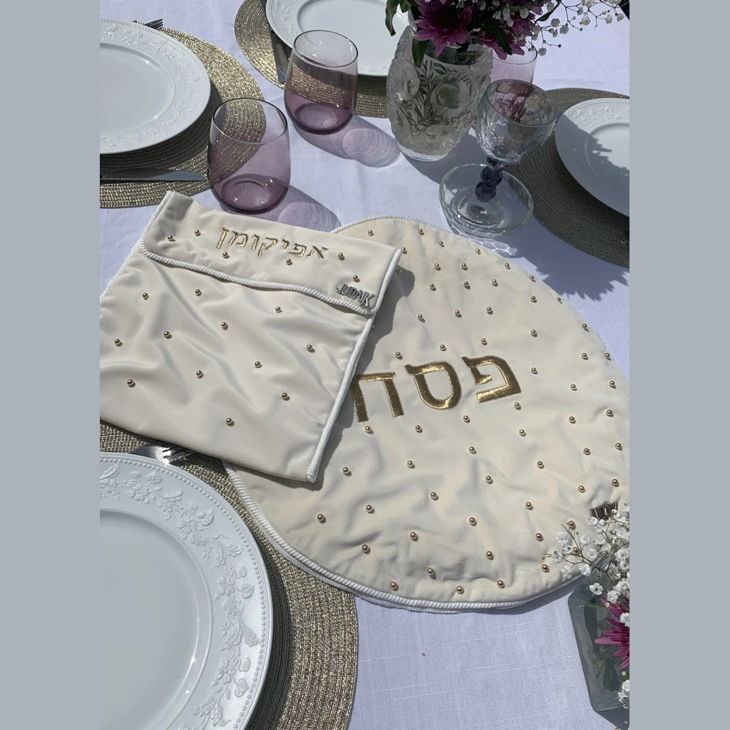 White Velvet Matzah and Afikoman Cover Set