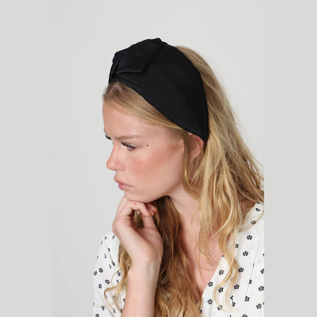 Large Black Satin Bow Headband
