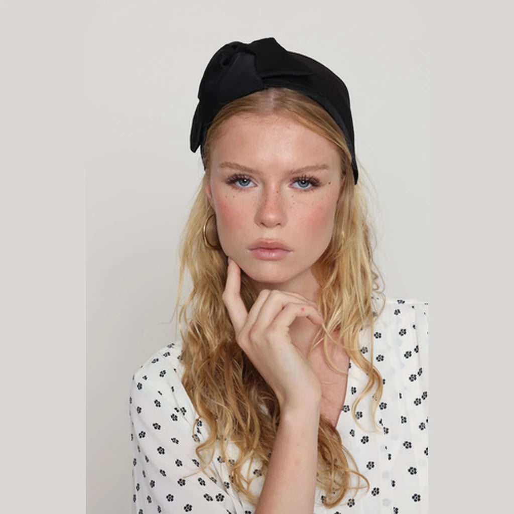 Large Black Satin Bow Headband