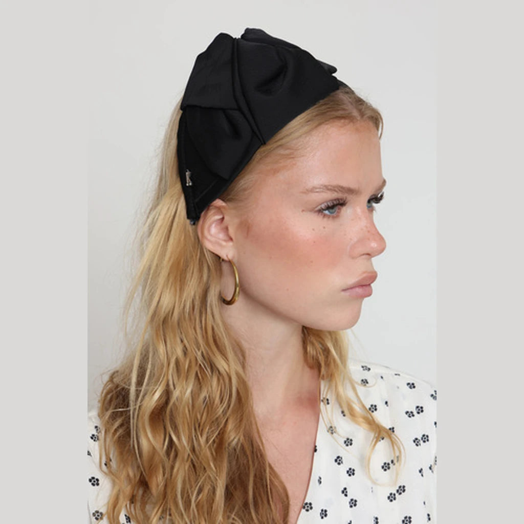 Large Black Satin Bow Headband