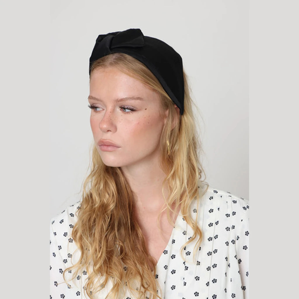 Large Black Satin Bow Headband