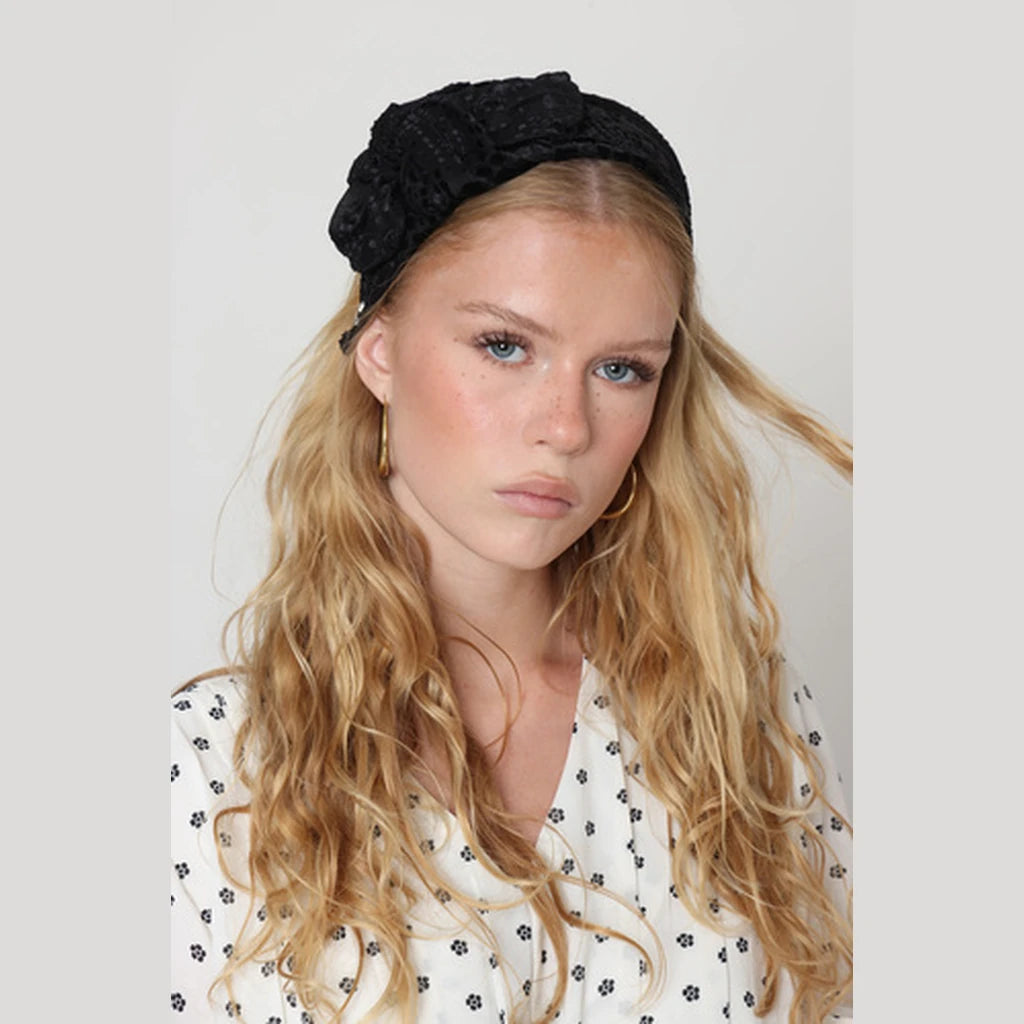Large Black Velvet Bow Headband