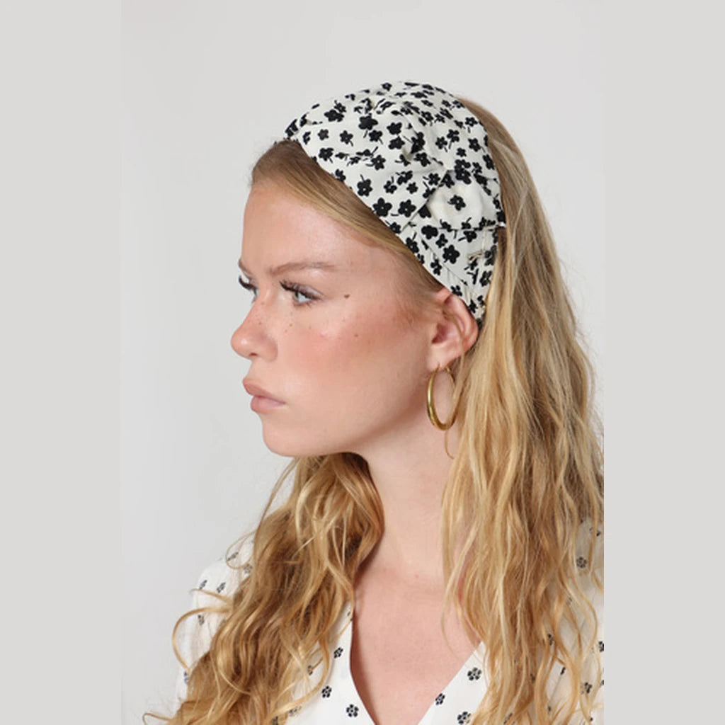 Large Black White Floral Bow Headband