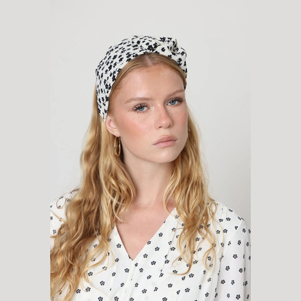 Large Black White Floral Bow Headband