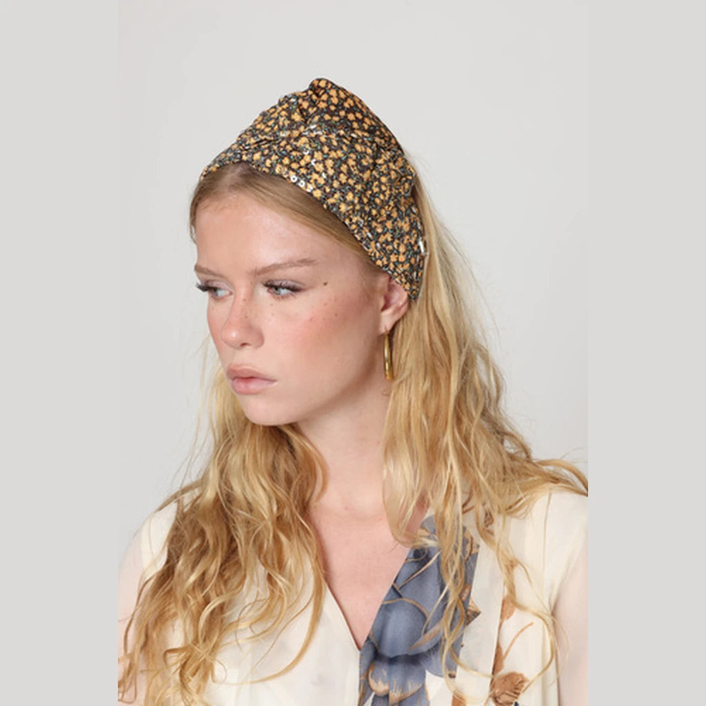 Large Brown Yellow Sequin Bow Headband