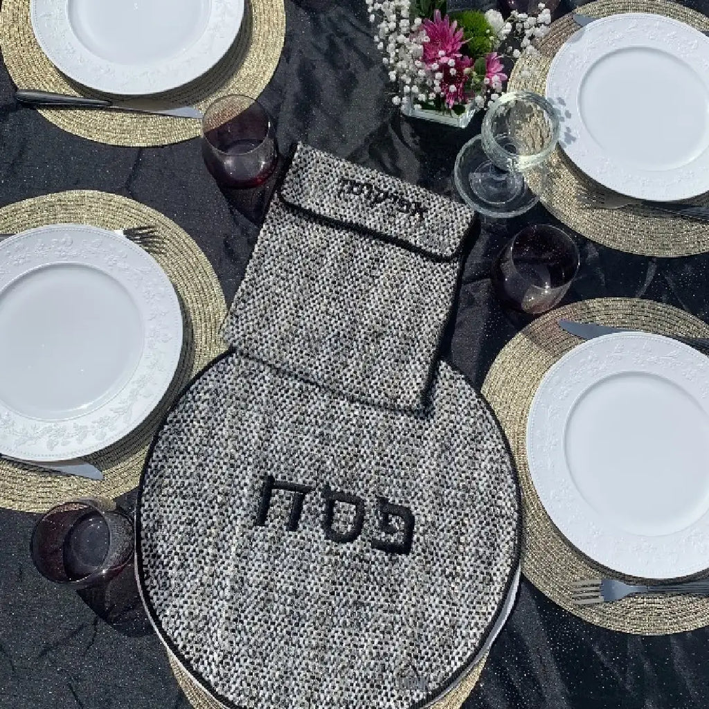 Black Tweed Matzah and Afikoman Cover Set