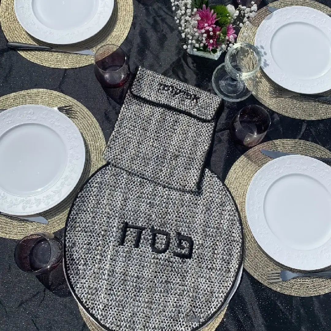 Black Tweed Matzah and Afikoman Cover Set