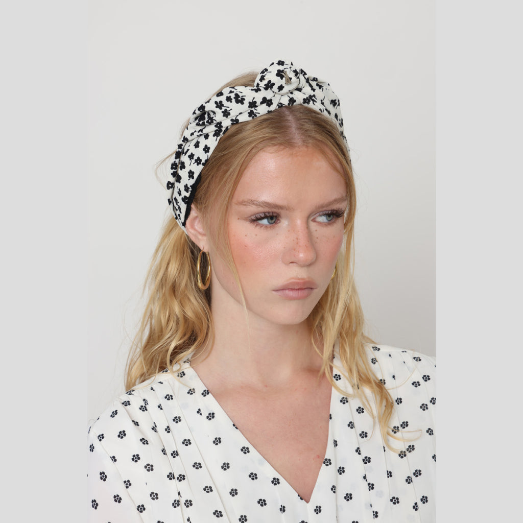 Black & White Floral Tie Headband