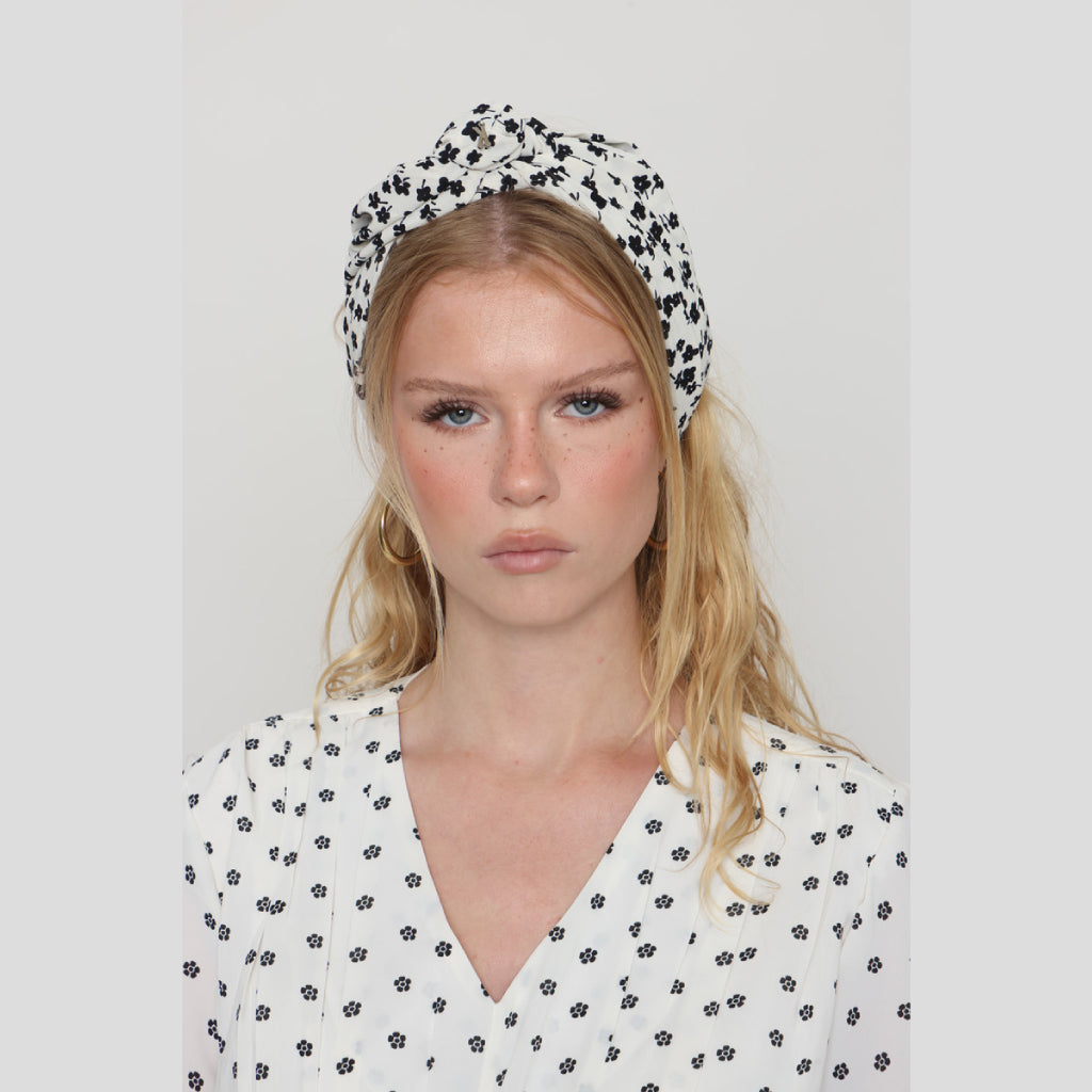 Black & White Floral Tie Headband