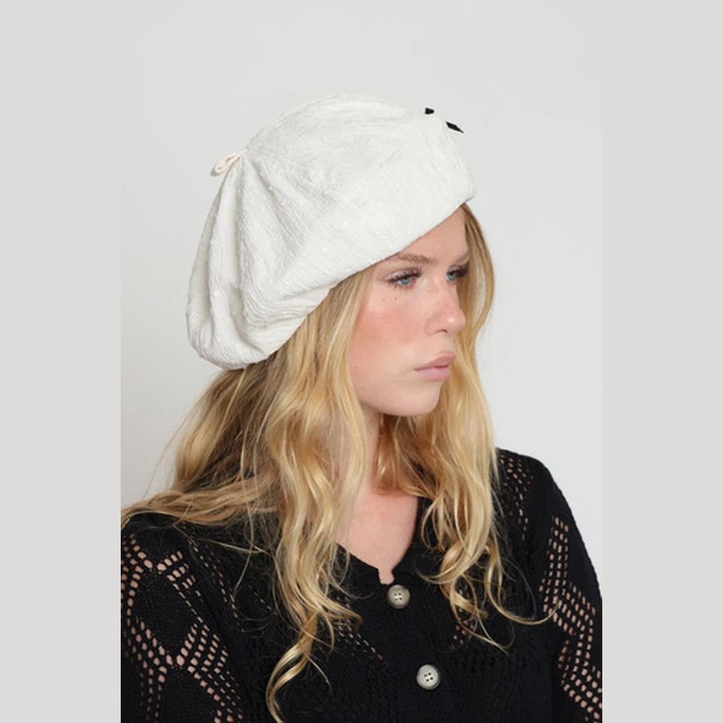 White Bow Cotton Beret