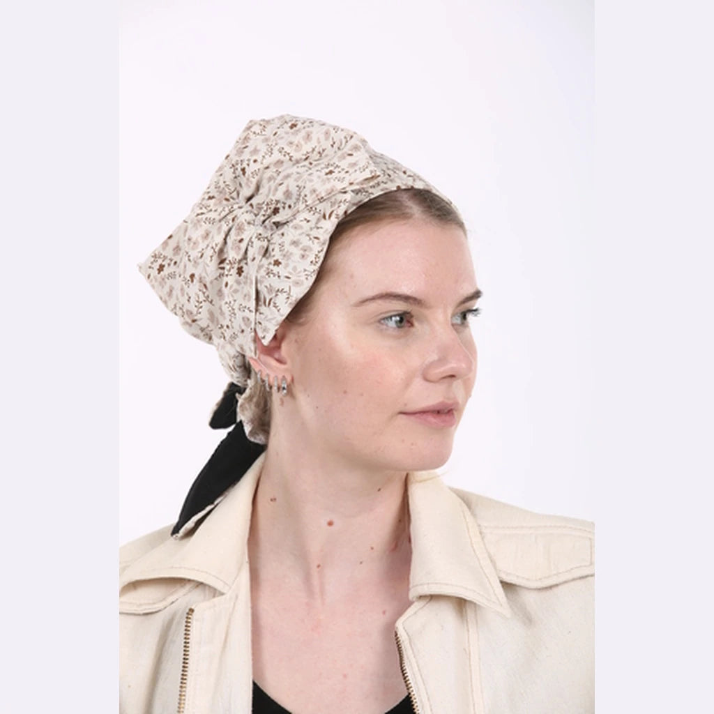Beige Print Jersey Bow Headwrap – Partial / Full Coverage