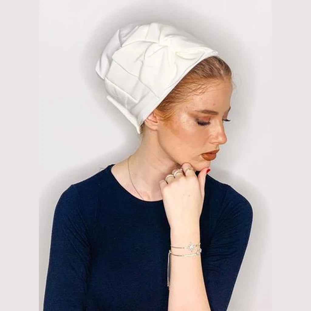 White Solid Bow Headwrap – Partial / Full Coverage