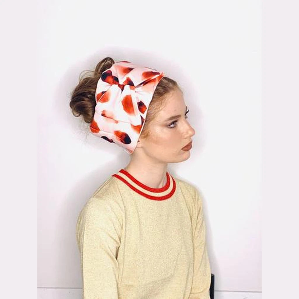 Printed Bow Headband – Pink / Red | Partial & Full Coverage