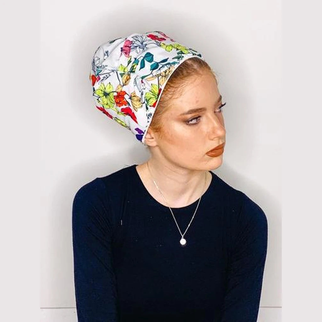 Floral Print Bow Headband – White | Partial & Full Coverage