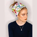 Floral Print Bow Headband – White | Partial & Full Coverage