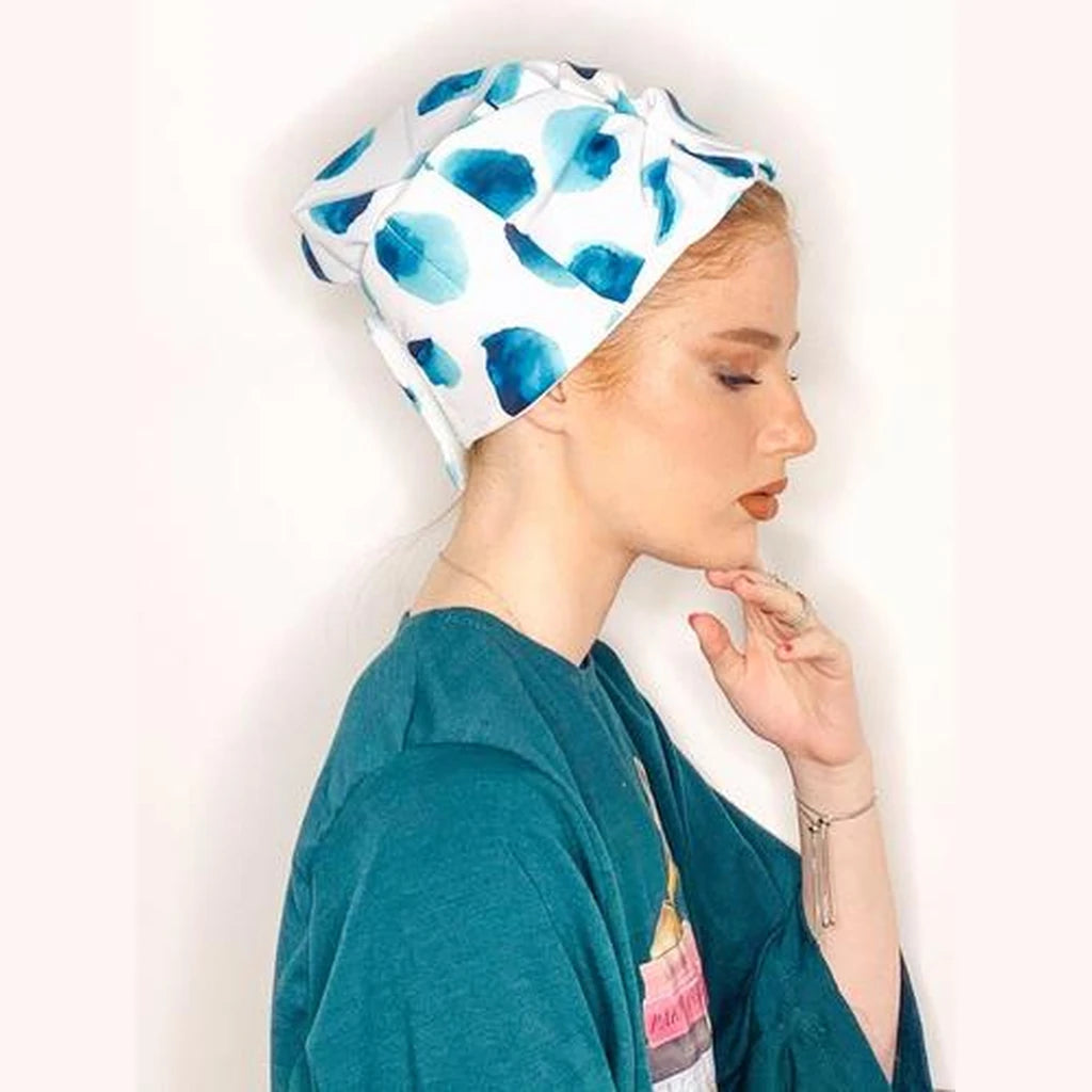 Printed Bow Headband – White / Green | Partial & Full Coverage