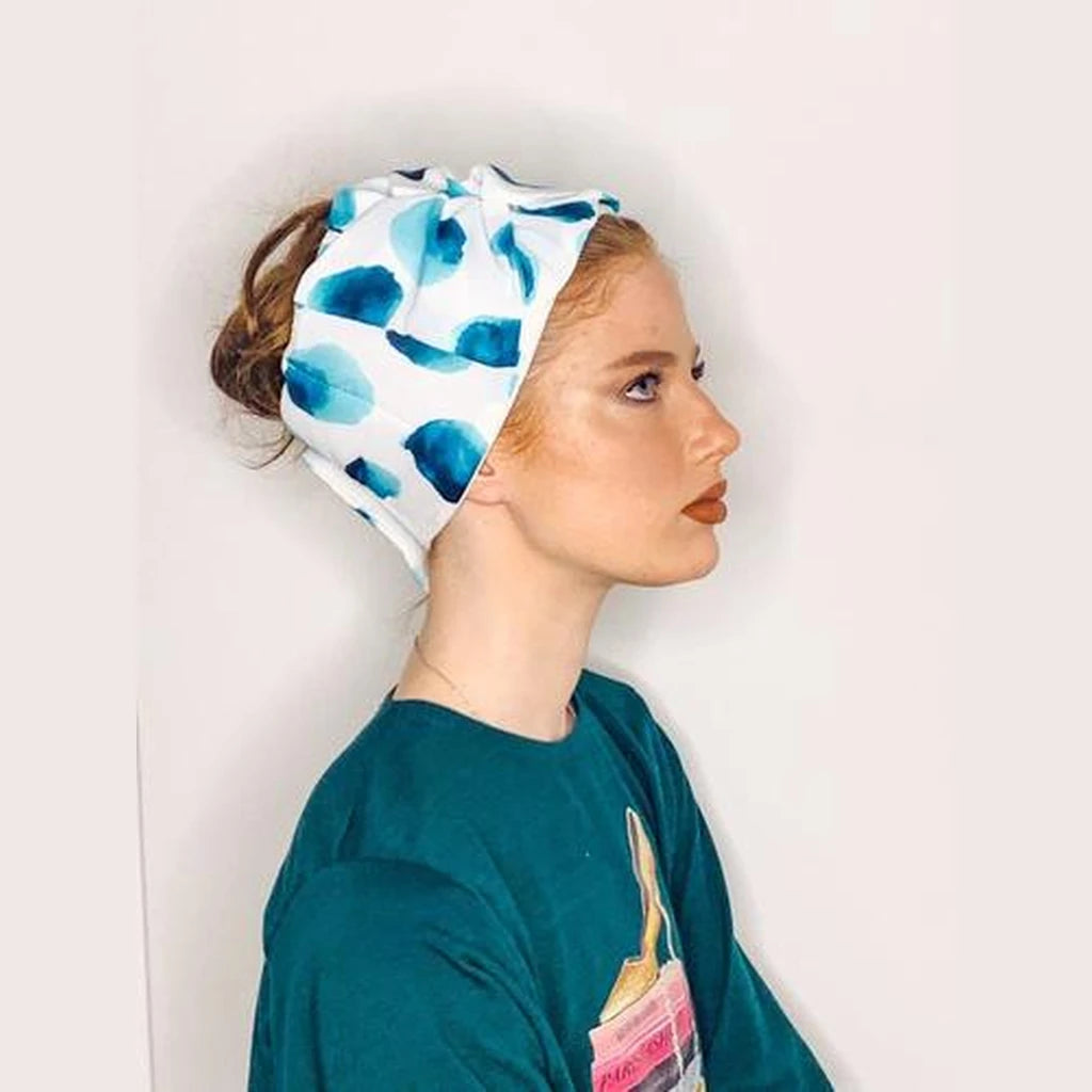 Printed Bow Headband – White / Green | Partial & Full Coverage