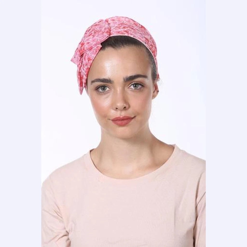 Pink & Red Floral Silk Bow Headwrap – Partial / Full Coverage