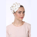 White Silk with Golden Feathers Bow Headwrap – Partial / Full Coverage