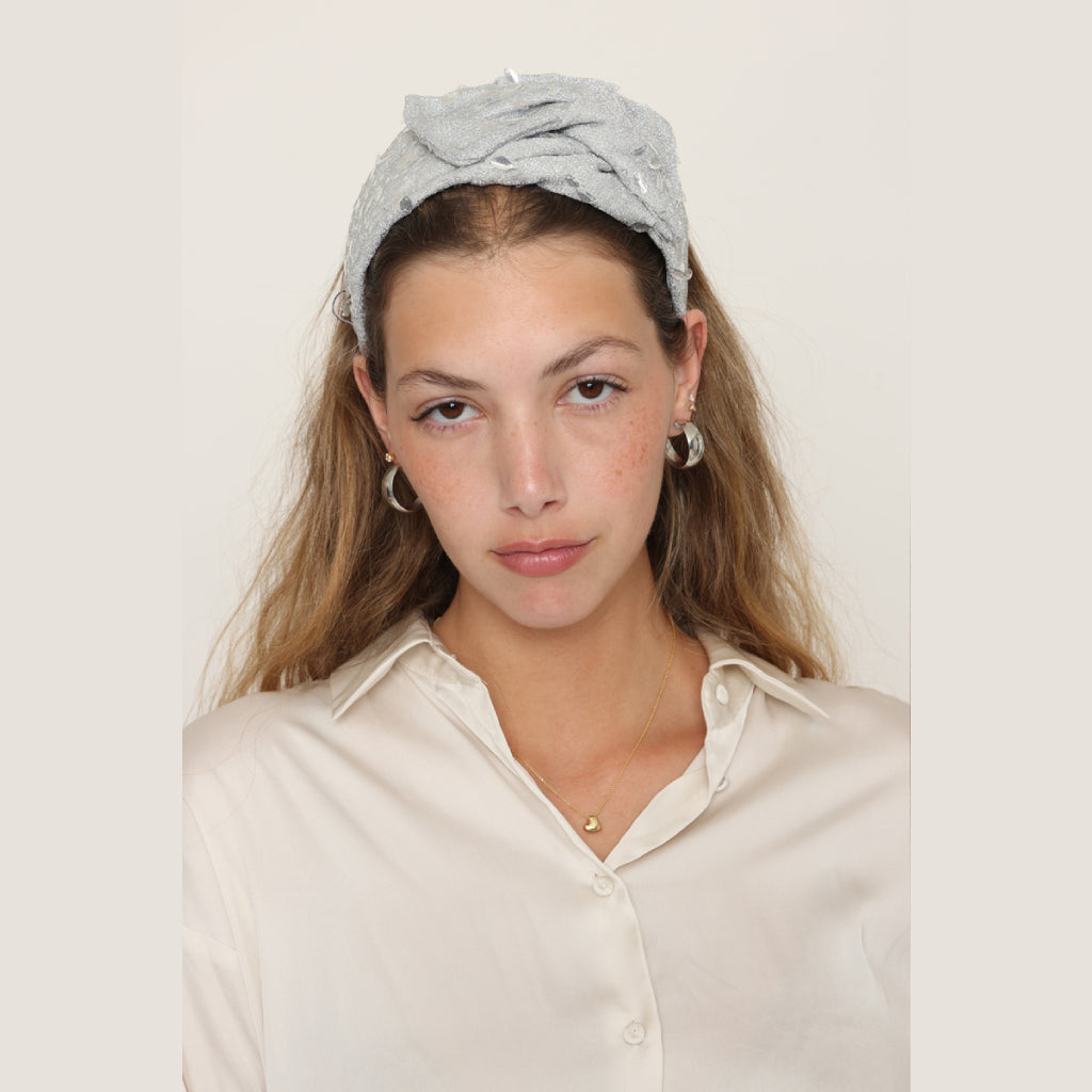 Silver Glitter Bow Headband