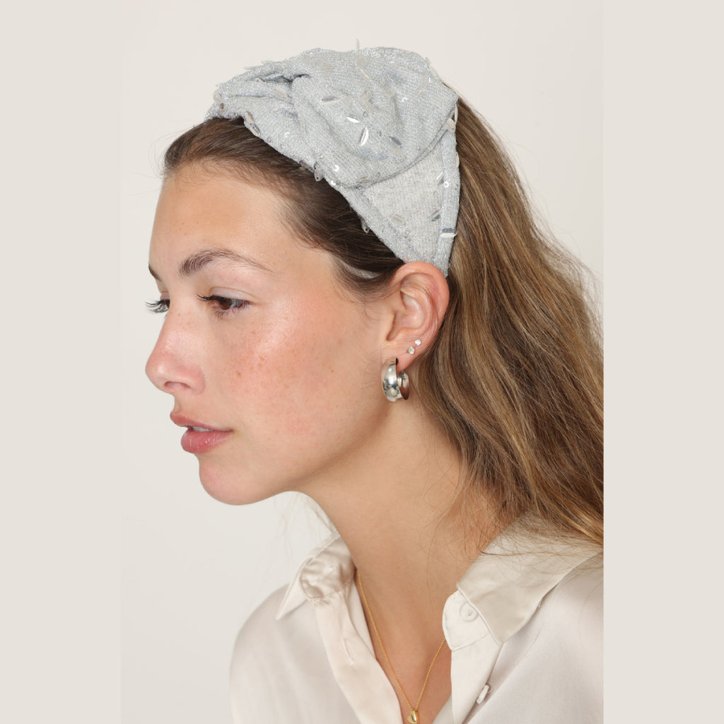 Silver Glitter Bow Headband