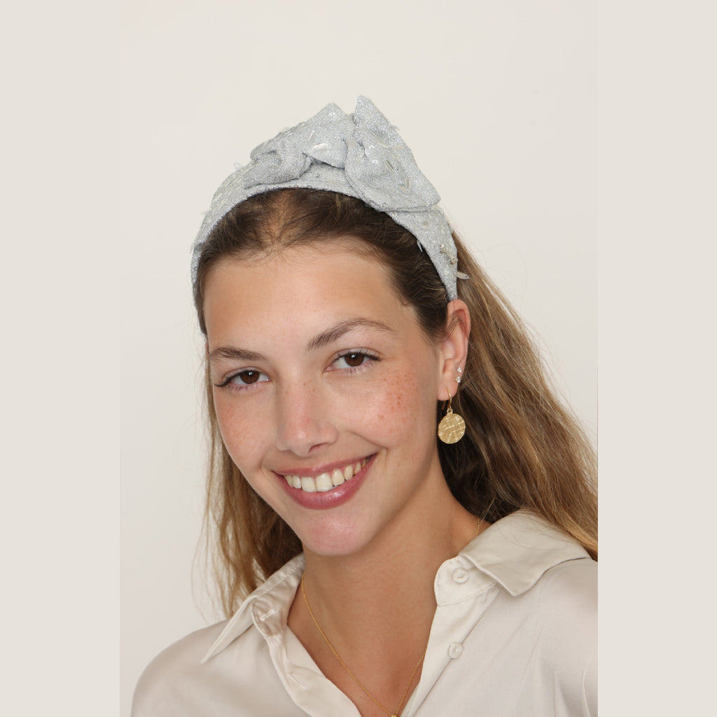 Silver Glitter Small Bow Headband