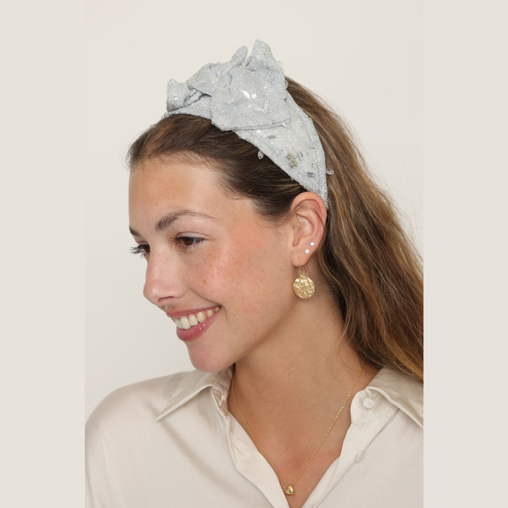 Silver Glitter Small Bow Headband