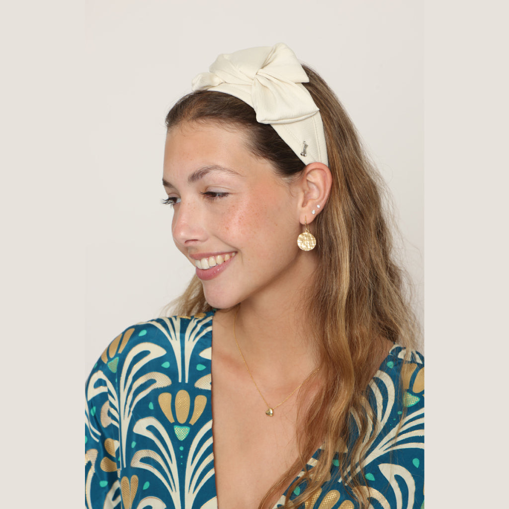 Off White Satin Small Bow Headband