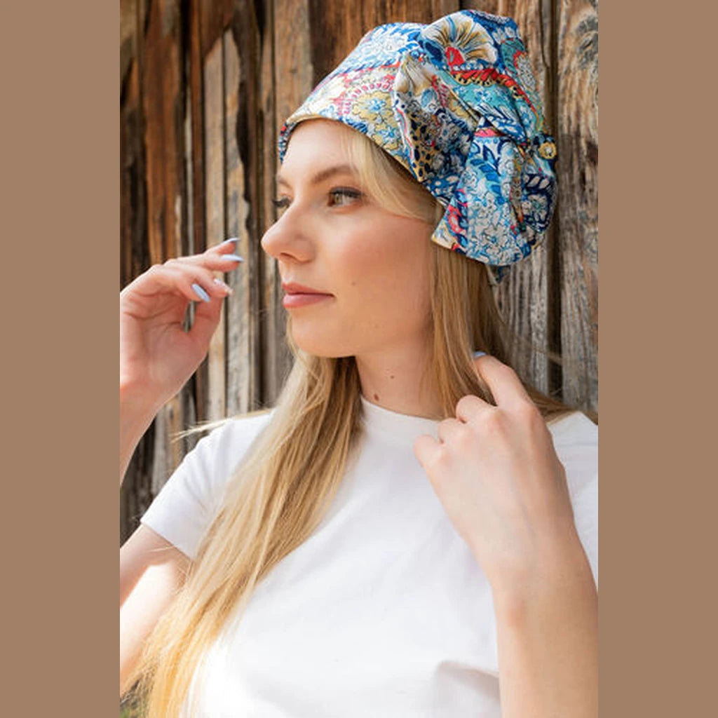 Light Blue Paisley Partial / Full Coverage Headwrap