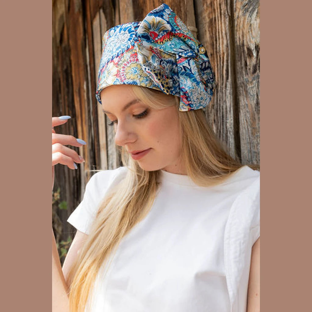 Light Blue Paisley Partial / Full Coverage Headwrap