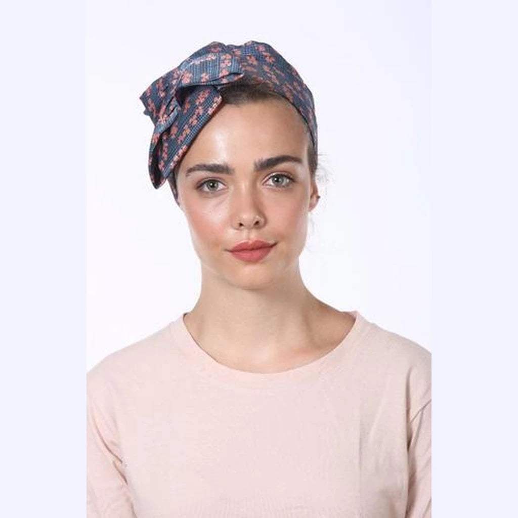 Blue Floral Silk Partial / Full Coverage Headwrap