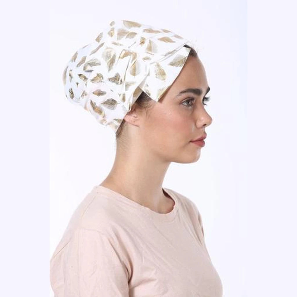 Silk Bow Headband – White with Golden Feathers | Partial & Full Coverage