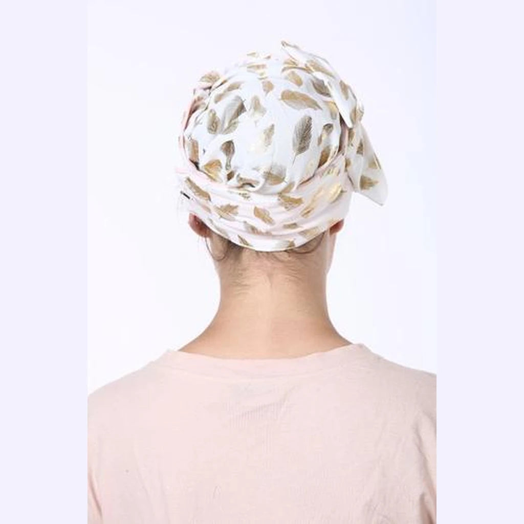 Silk Bow Headband – White with Golden Feathers | Partial & Full Coverage