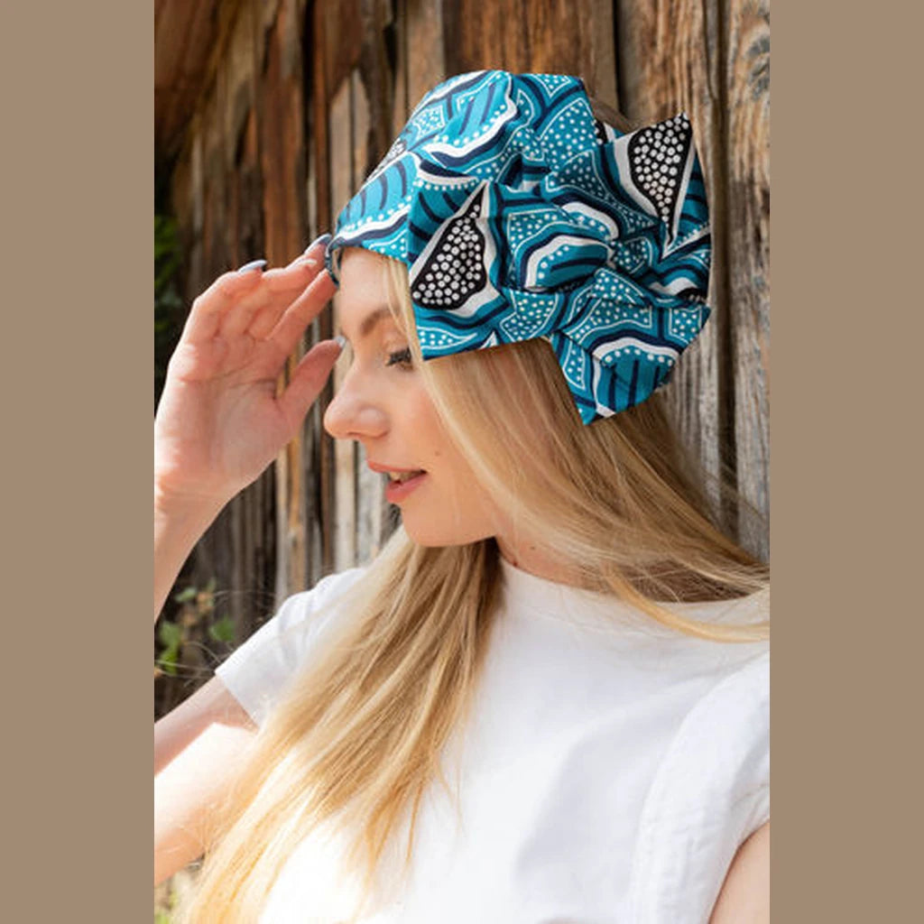 Turquoise Print Partial / Full Coverage Headwrap