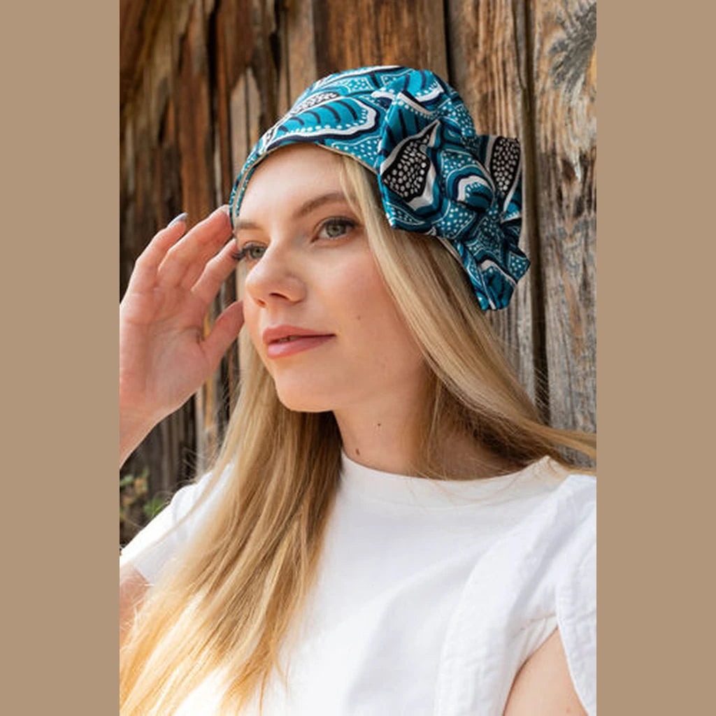 Turquoise Print Partial / Full Coverage Headwrap