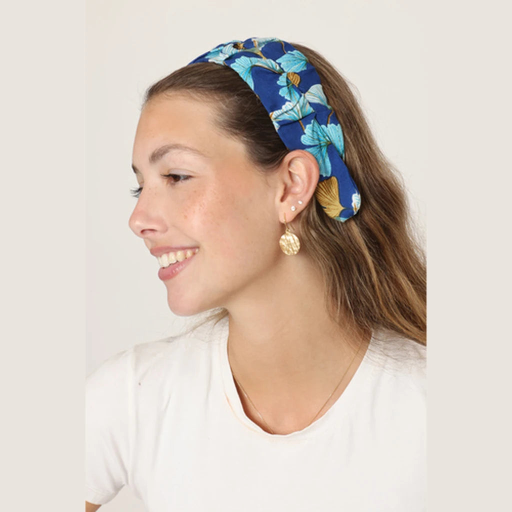 Blue Cotton Ruched Headband