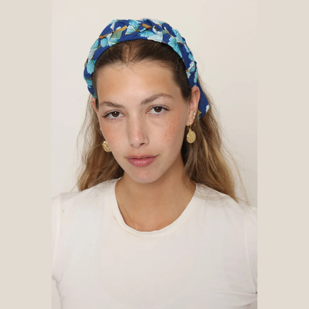 Blue Cotton Ruched Headband